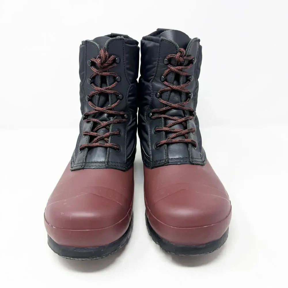 Hunter Maroon/Black Lace Up Rain Boots Women's Size 8 Duck Boot Style Waterproof
